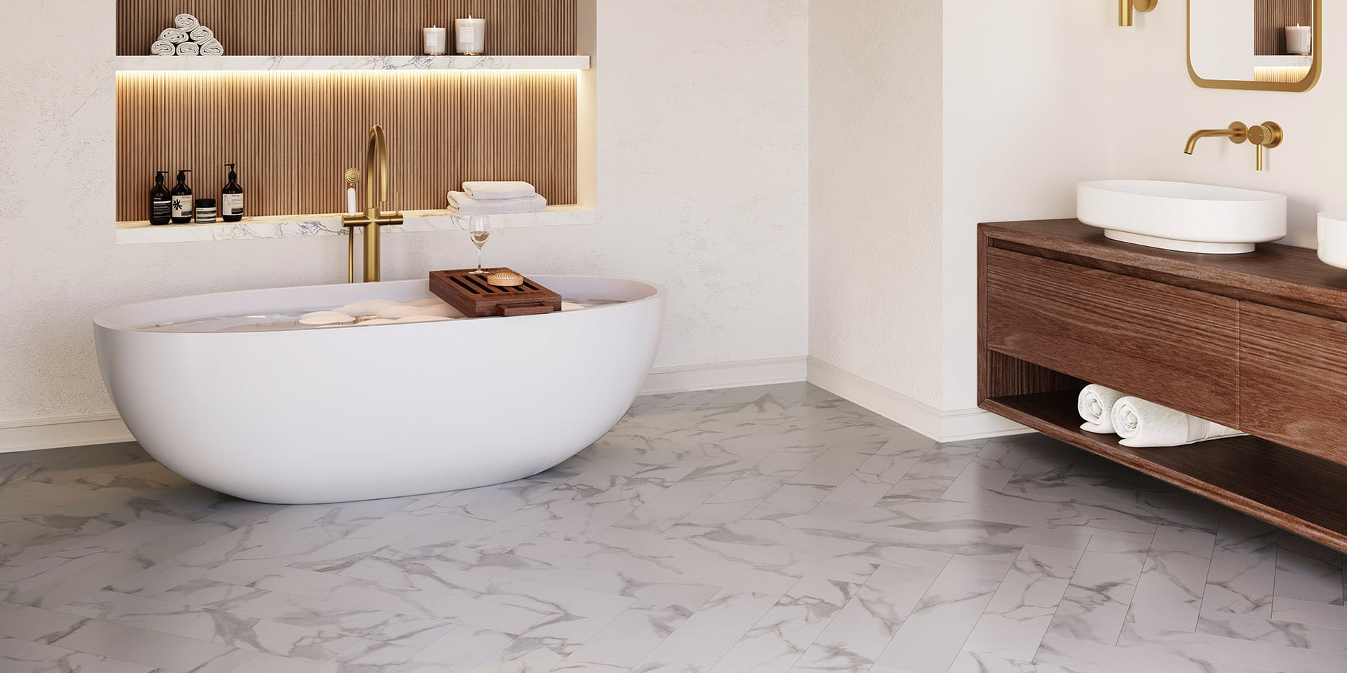 Pure Marble Herringbone - Snowflake